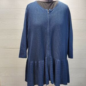 Lane Bryant Peplum Waffle Open Knit Long Length Top Sweater 3/4" Sleeve Textured